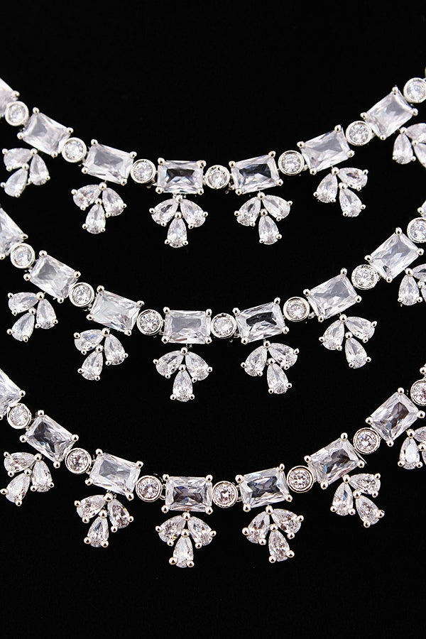Large Mint Green Colour Stones American Diamond Necklace Set With Simple Earrings (NS008-AD-MG)