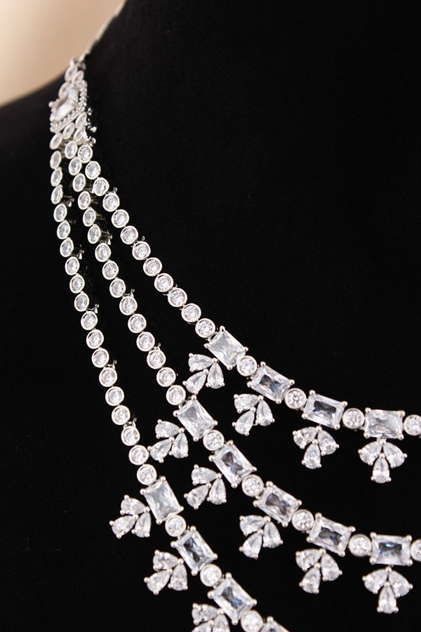 Large Mint Green Colour Stones American Diamond Necklace Set With Simple Earrings (NS008-AD-MG)