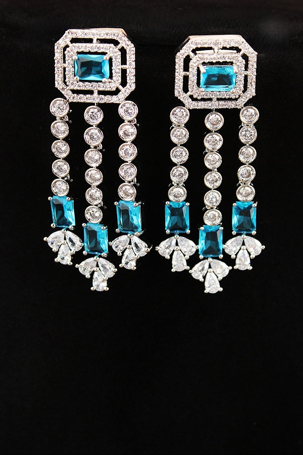 Large Pink Colour Stones American Diamond Necklace Set With Simple Earrings (NS008-AD-P)