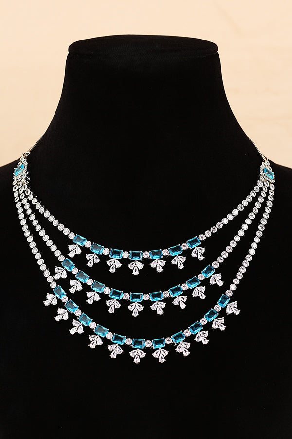 Large Pink Colour Stones American Diamond Necklace Set With Simple Earrings (NS008-AD-P)