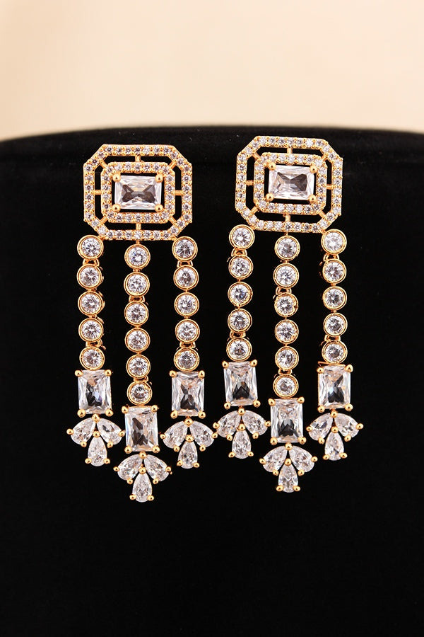 Large Peach Colour Stones American Diamond Necklace Set With Simple Earrings (NS008-AD-PE)