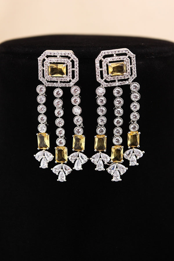 Large Green Colour Stones American Diamond Necklace Set With Simple Earrings (NS008-G)