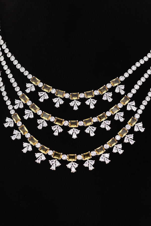 Large Green Colour Stones American Diamond Necklace Set With Simple Earrings (NS008-G)