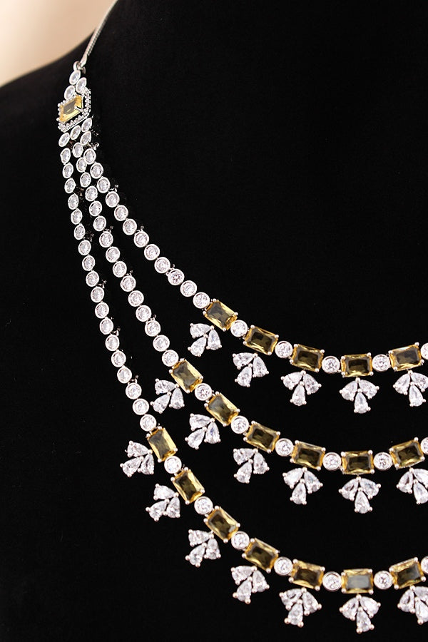 Large Green Colour Stones American Diamond Necklace Set With Simple Earrings (NS008-G)