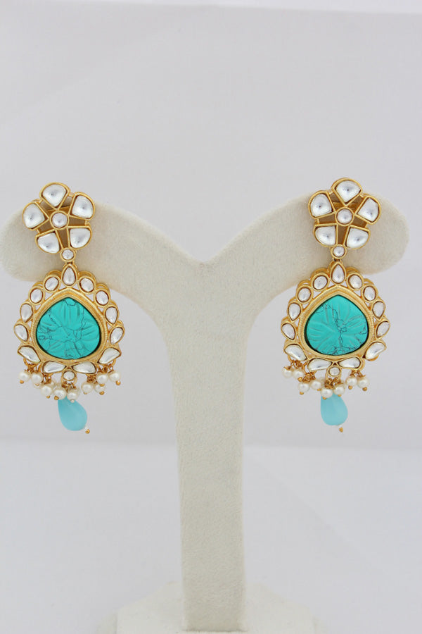 Turquoise Blue Kundan Necklace Set With Matching Earrings (IGNK008)
