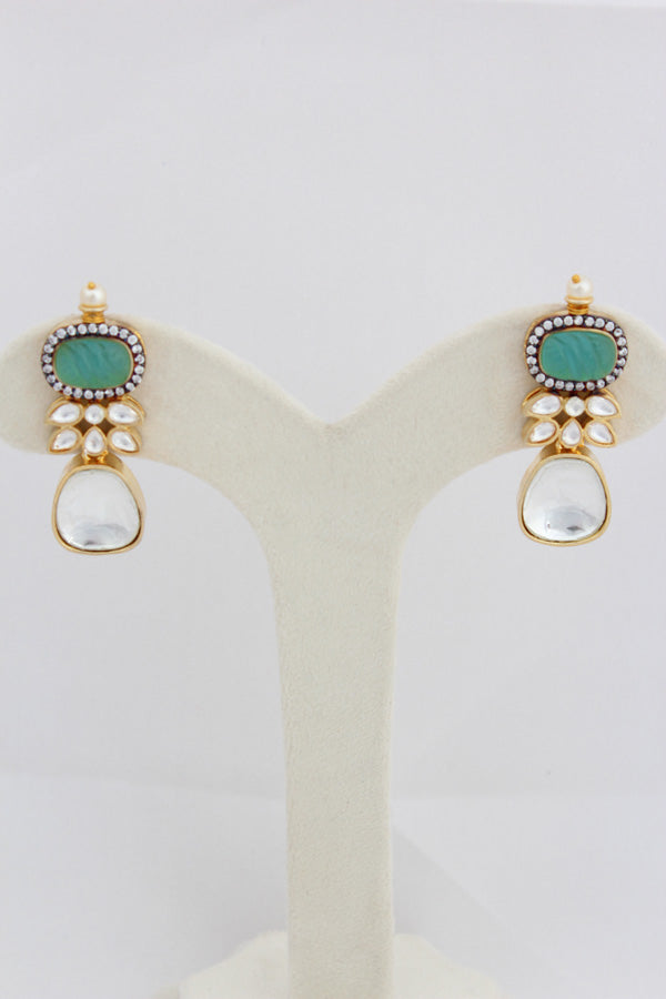 Turquoise Blue Necklace In Kundan With Earrings And Tikka (IGNK007)