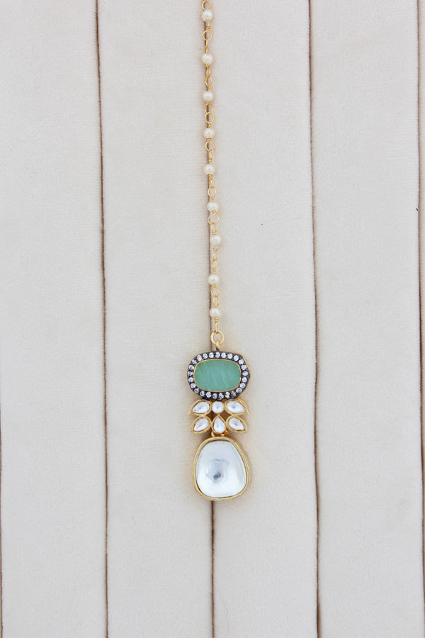 Turquoise Green Necklace In Kundan With Earrings And Tikka (IGNK007)