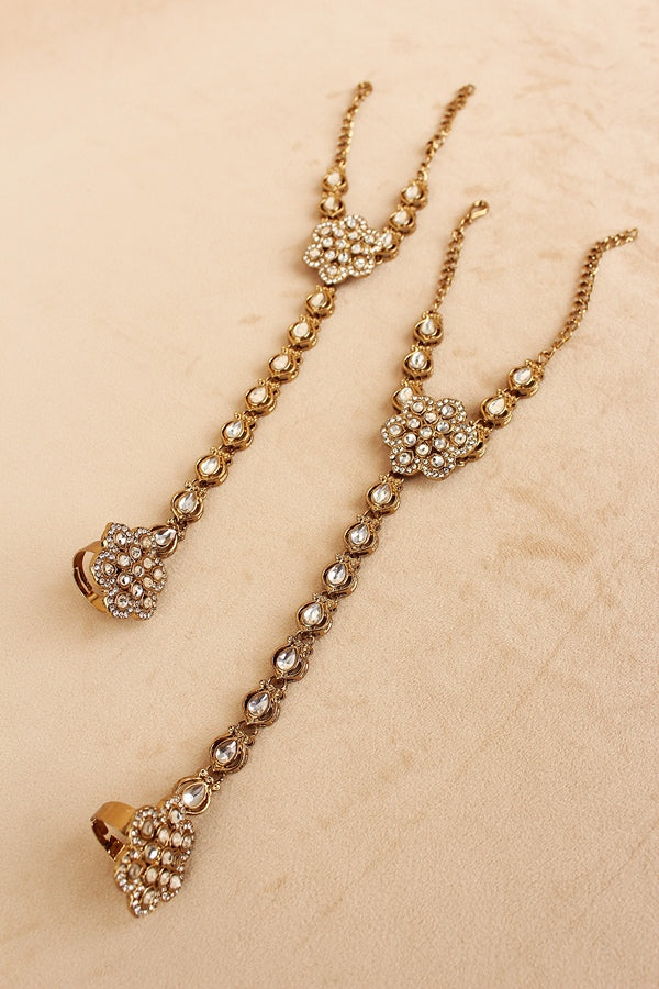 White Stone Bridal Necklace Set With White Pearls Attached  (BS010-White)