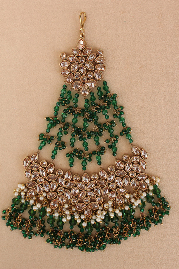 Wide And Large Passa With Polki Stones In Premium Quality And Green Colour Beads (PAS017-G)