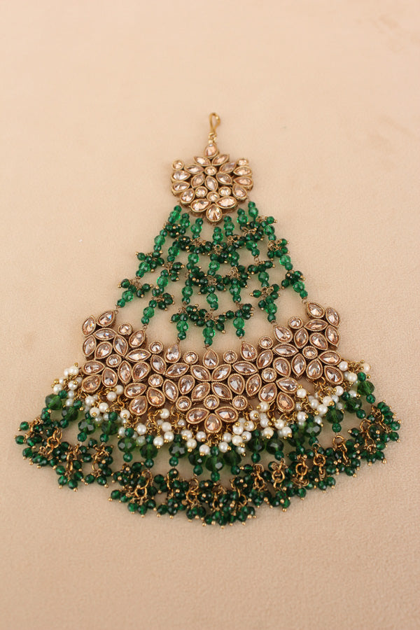 Wide And Large Passa With Polki Stones In Premium Quality And Green Colour Beads (PAS017-G)