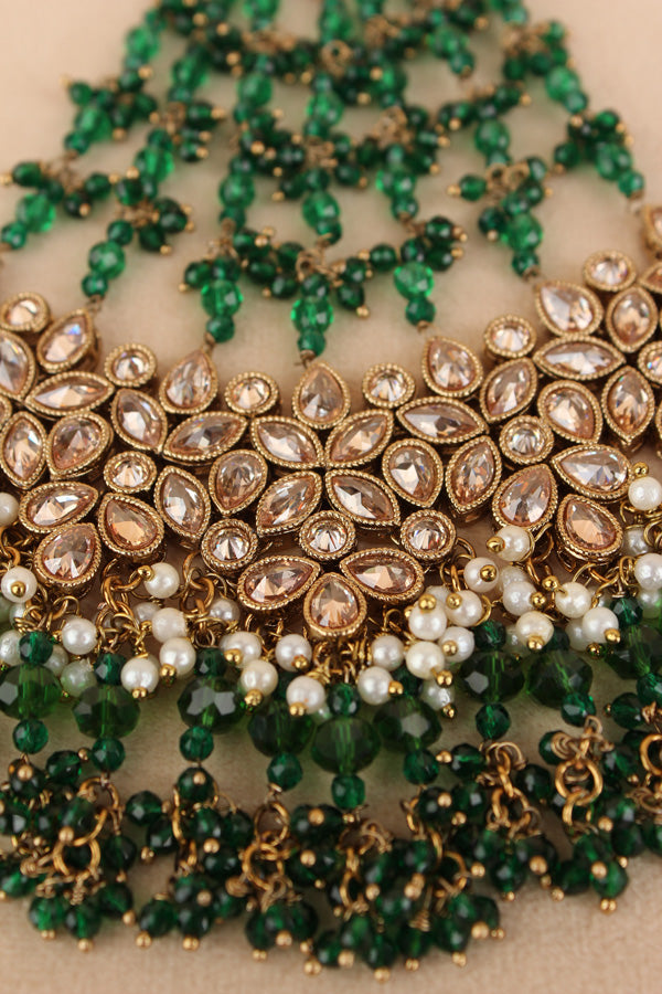 Wide And Large Passa With Polki Stones In Premium Quality And Green Colour Beads (PAS017-G)