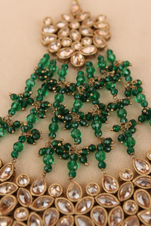 Wide And Large Passa With Polki Stones In Premium Quality And Green Colour Beads (PAS017-G)