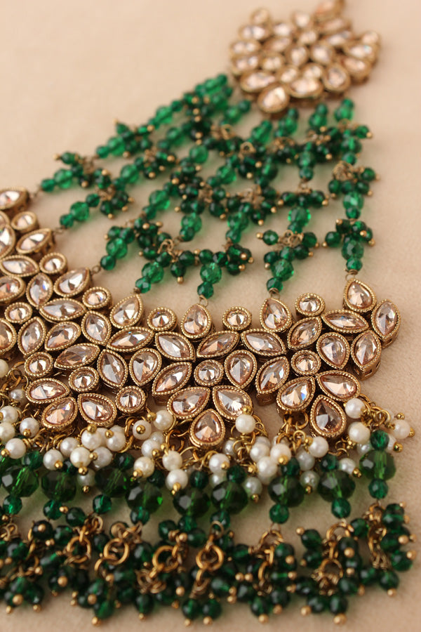 Wide And Large Passa With Polki Stones In Premium Quality And Green Colour Beads (PAS017-G)