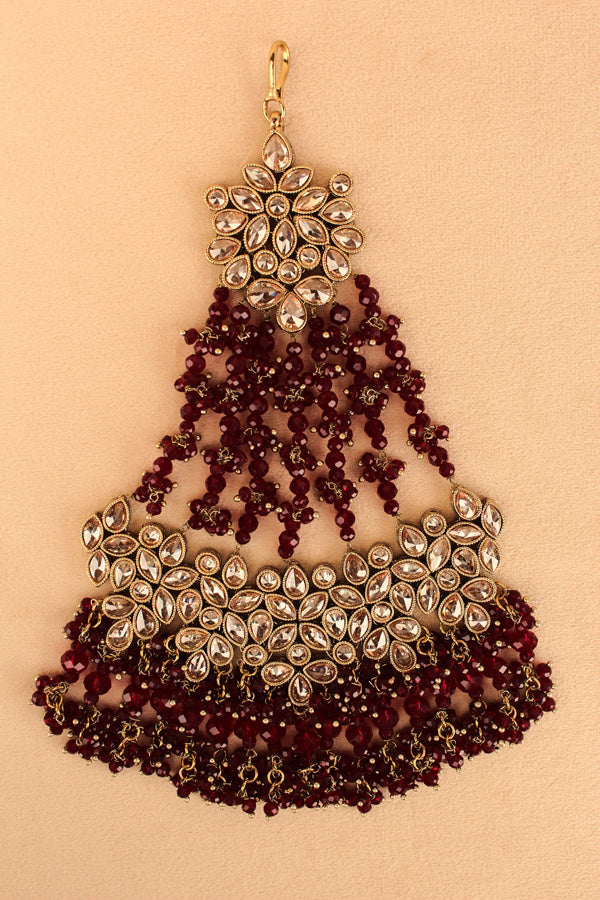 Wide And Large Passa With Polki Stones In Premium Quality And Maroon Colour Beads (PAS017-M)