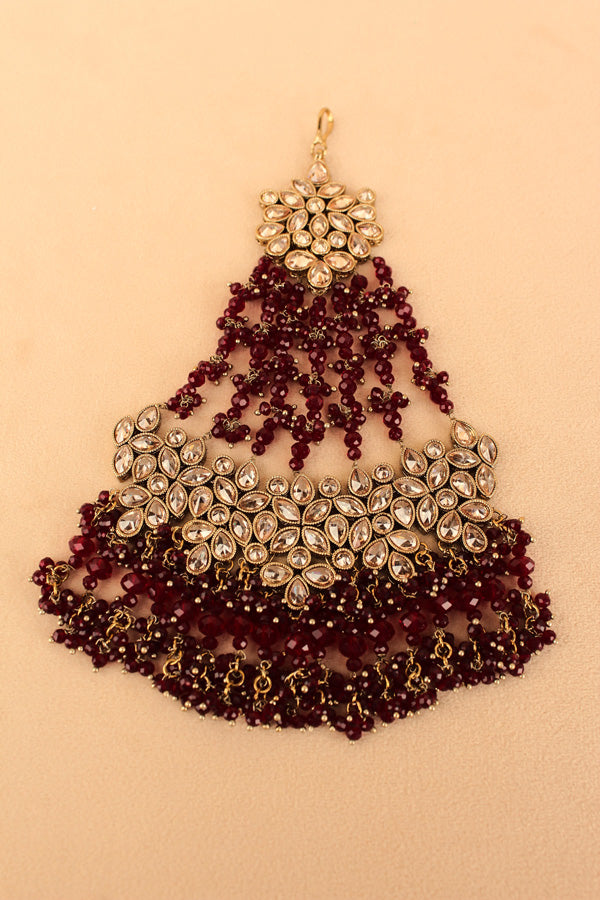 Wide And Large Passa With Polki Stones In Premium Quality And Maroon Colour Beads (PAS017-M)