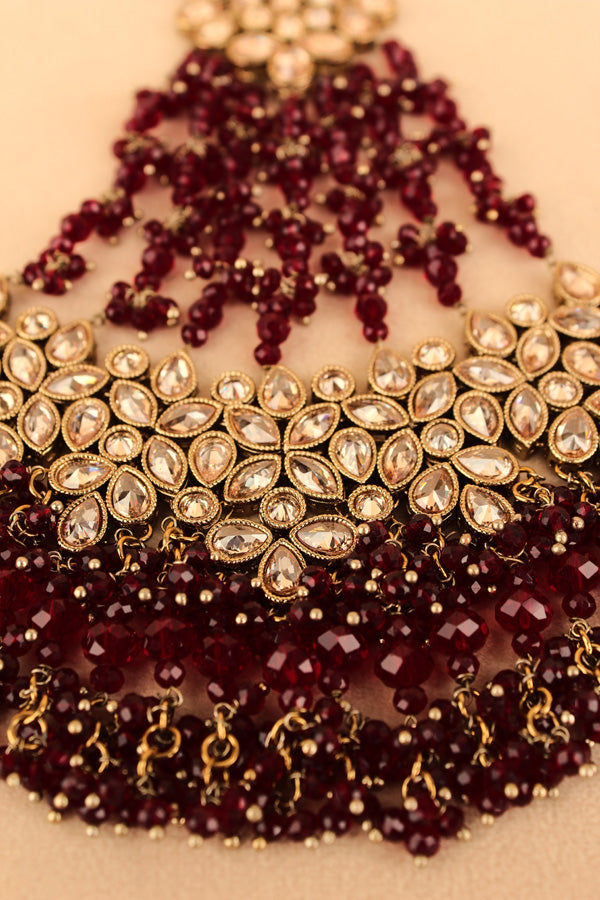 Wide And Large Passa With Polki Stones In Premium Quality And Maroon Colour Beads (PAS017-M)
