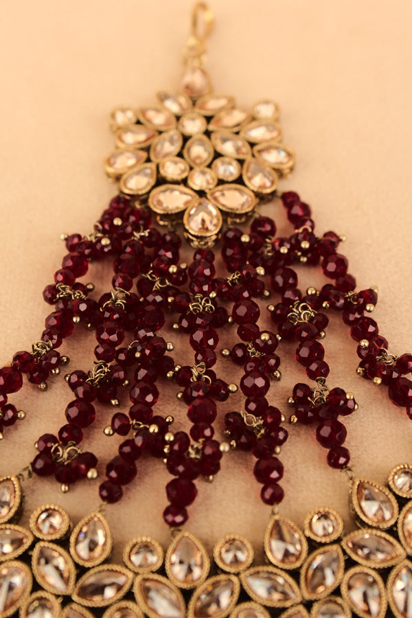 Wide And Large Passa With Polki Stones In Premium Quality And Maroon Colour Beads (PAS017-M)