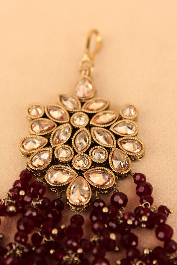 Wide And Large Passa With Polki Stones In Premium Quality And Maroon Colour Beads (PAS017-M)