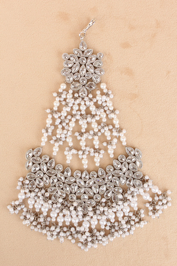 Wide And Large Passa With Polki Stones In Premium Quality And Silver Colour Beads (PAS017-S)