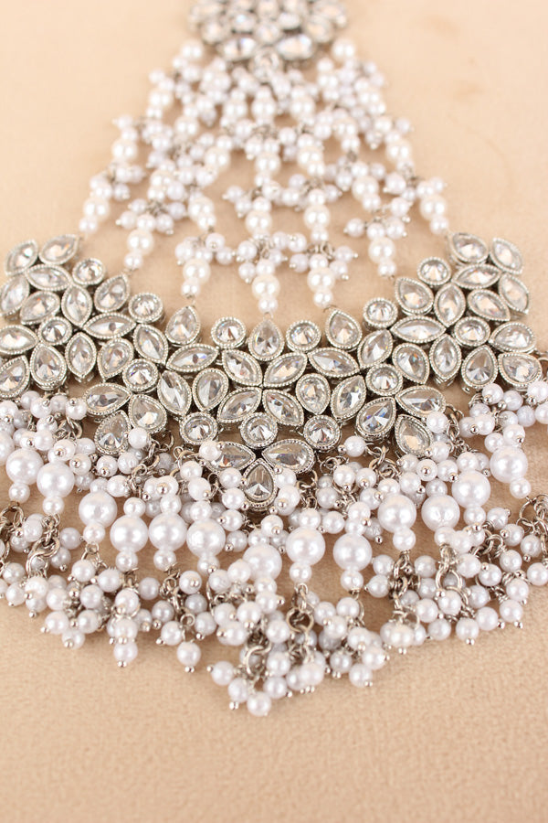 Wide And Large Passa With Polki Stones In Premium Quality And Silver Colour Beads (PAS017-S)