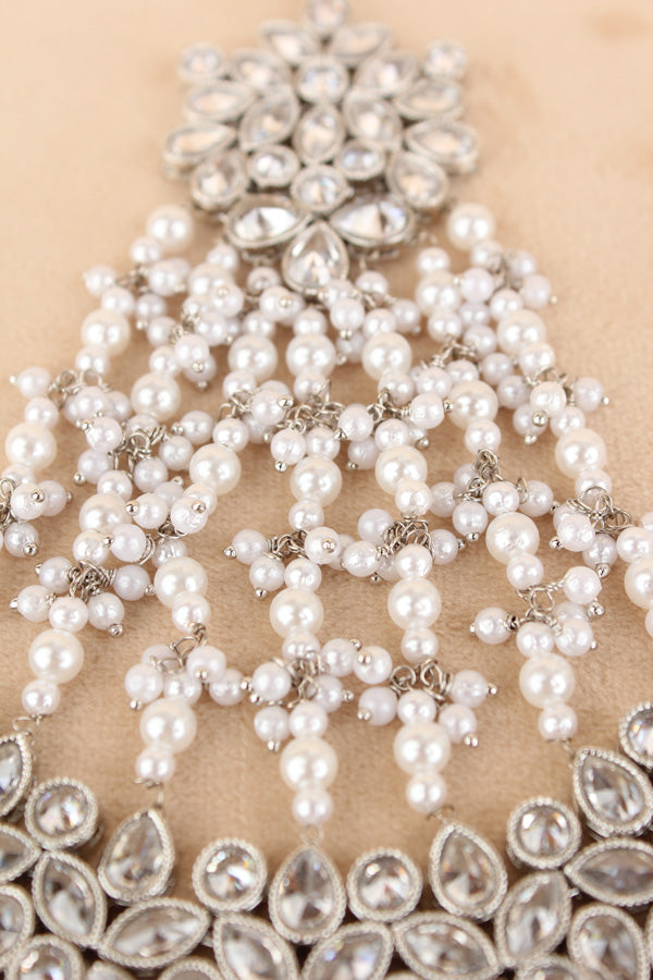 Wide And Large Passa With Polki Stones In Premium Quality And Silver Colour Beads (PAS017-S)