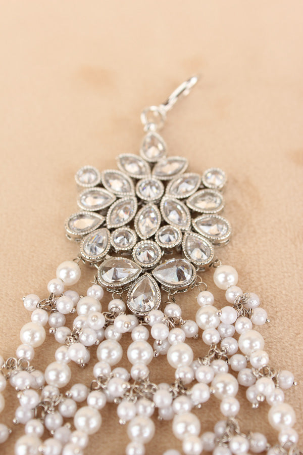 Wide And Large Passa With Polki Stones In Premium Quality And Silver Colour Beads (PAS017-S)