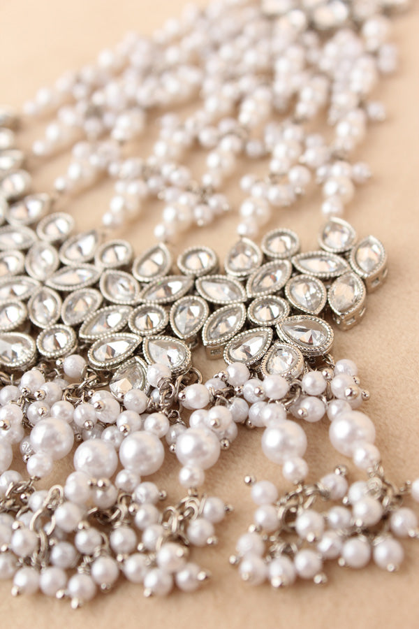 Wide And Large Passa With Polki Stones In Premium Quality And Silver Colour Beads (PAS017-S)