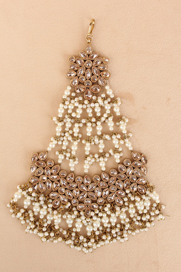 Wide And Large Passa With Polki Stones In Premium Quality And White Colour Beads (PAS017-W)