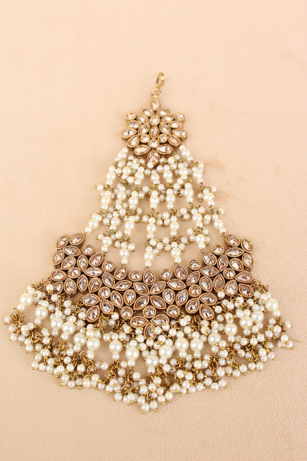 Wide And Large Passa With Polki Stones In Premium Quality And White Colour Beads (PAS017-W)