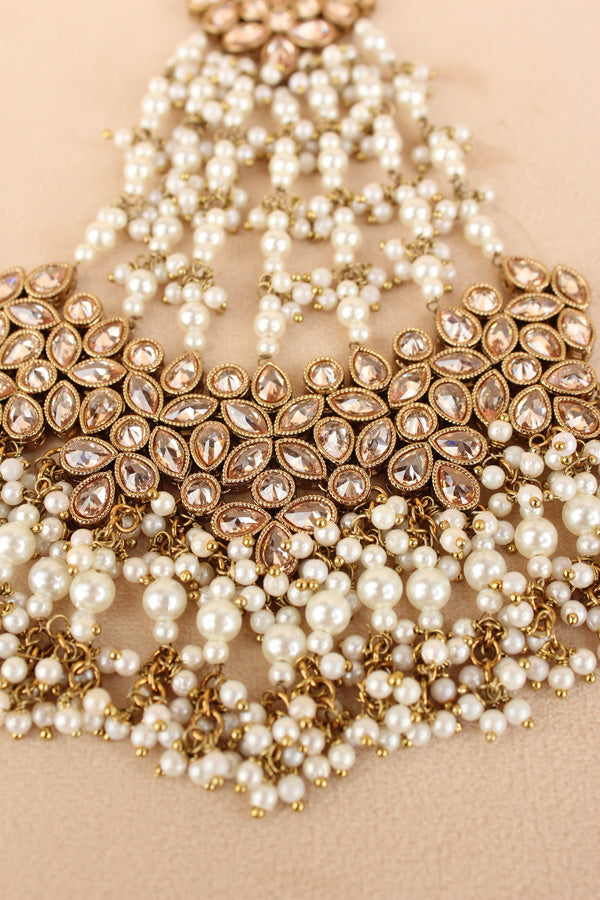 Wide And Large Passa With Polki Stones In Premium Quality And White Colour Beads (PAS017-W)