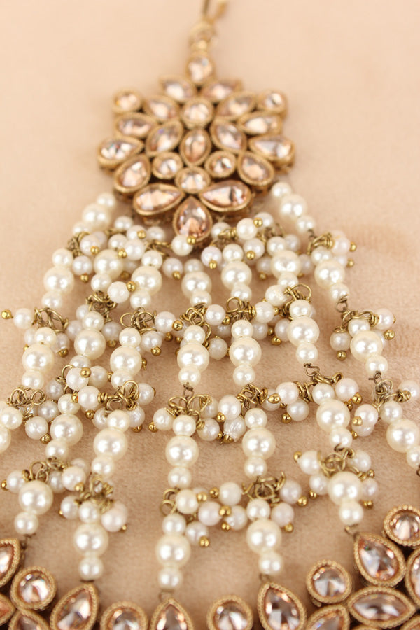 Wide And Large Passa With Polki Stones In Premium Quality And White Colour Beads (PAS017-W)