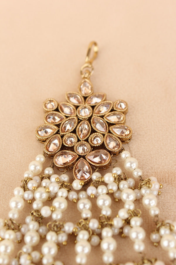 Wide And Large Passa With Polki Stones In Premium Quality And White Colour Beads (PAS017-W)