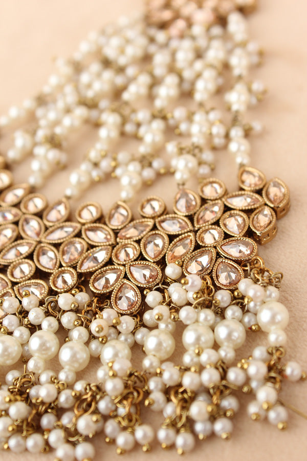 Wide And Large Passa With Polki Stones In Premium Quality And White Colour Beads (PAS017-W)