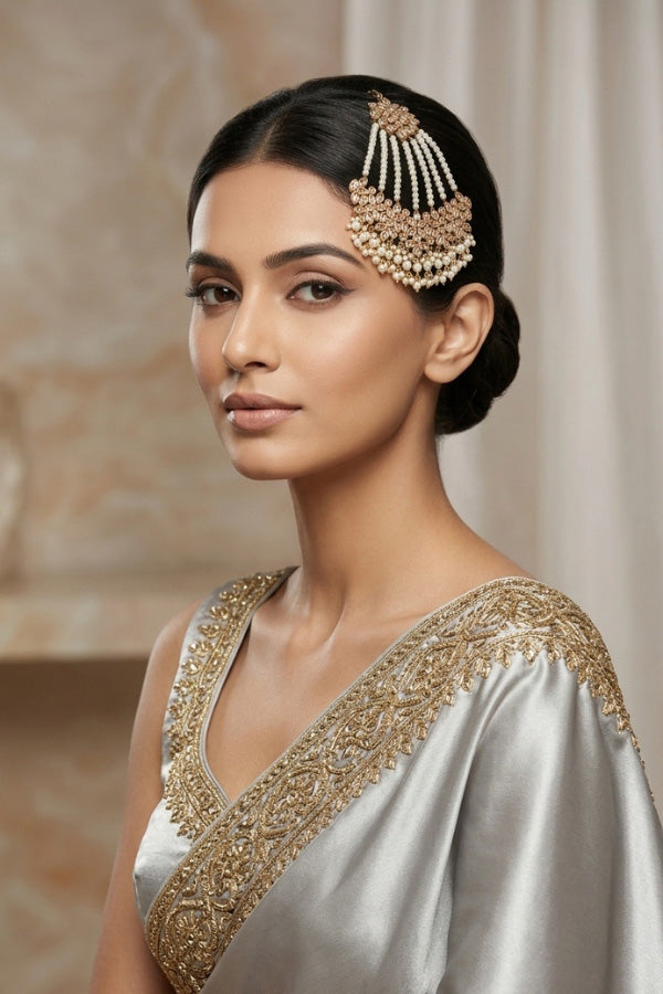 Wide And Large Passa With Polki Stones In Premium Quality And White Colour Beads (PAS017-W)